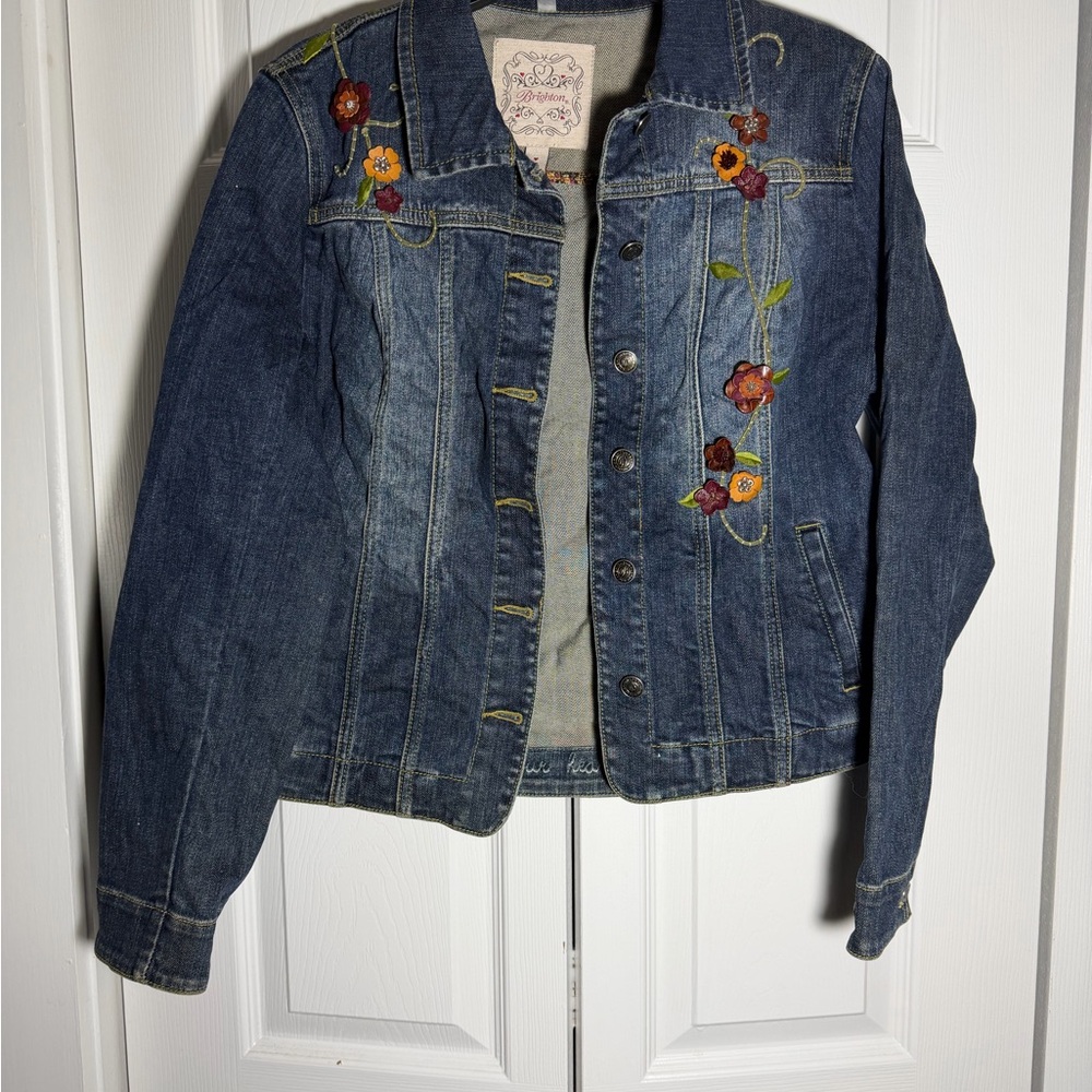 Brighton Blue Jean Jacket with Floral Embroidery